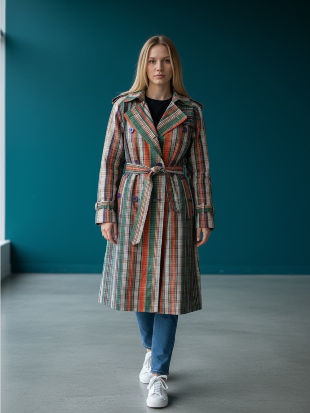 Marc Jacobs Vibrant Plaid Trench Coat